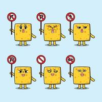 Cute cheese cartoon character holding traffic sign vector