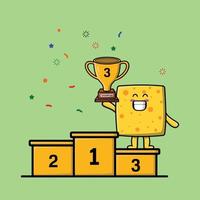 lindo queso de dibujos animados como el campeón ganador con expresión feliz vector