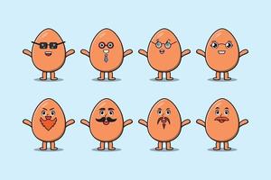 Set kawaii brown egg cartoon different expression vector