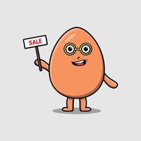 Cute cartoon brown cute egg holding sale sign vector