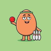 Cute cartoon brown cute egg playing bowling vector