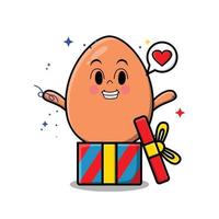 Cute cartoon brown cute egg out from big gift box vector