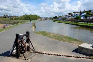 View of the canal and houses at Bude in Cornwall on August 12, 2013. Unidentified people photo