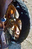 Threadbare tyre and rusty wheel on an old truck at Bryce in Utah on November 5, 2009 photo