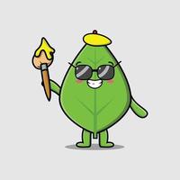 Cute cartoon Green leaf painter brush to draw vector