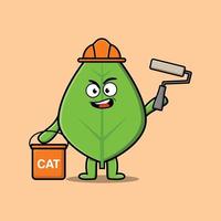 Cute cartoon green leaf as a builder painting vector