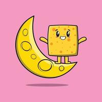 lindo queso de dibujos animados de pie en la luna creciente vector