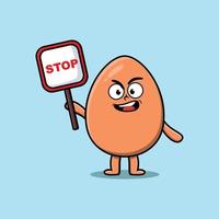 Cute Cartoon brown cute egg with stop sign board