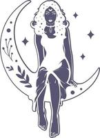 Boho mystical, celestial symbols, Magical line. Witch mystical symbol, witchcraft vector illustration icon. Magic spiritual zodiac, mystic esoteric, woman line art