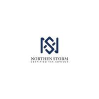 abstract initial letter N and S in blue color isolated in white background applied for certified tax advisor logo also suitable for the brands or companies that have initial name NS or SN vector