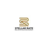 abstract initial letter S and R logo in gold color isolated in white background applied for real estate solution logo also suitable for the brands or companies that have initial name SR or RS vector