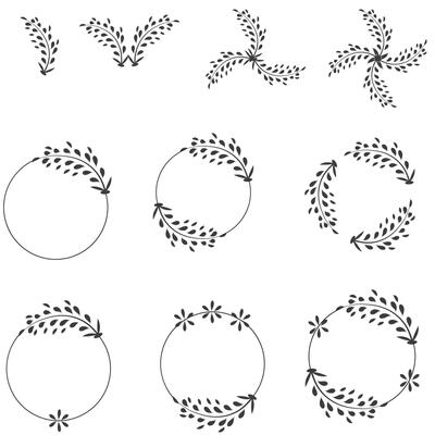 Hand drawn floral frames. Vector wedding design. Ornate wreaths with leaves and flowers.