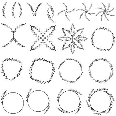 Hand drawn floral frames. Vector wedding design. Ornate wreaths with leaves and flowers.