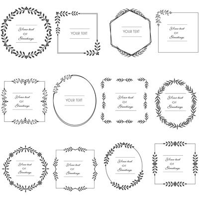 Hand drawn floral frames. Vintage floral grames, Vector wedding design. Ornate wreaths with leaves and flowers.