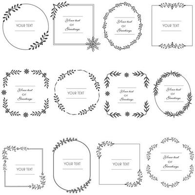 Hand drawn floral frames. Vintage floral grames, Vector wedding design. Ornate wreaths with leaves and flowers.