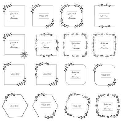 Floral decorative border, Hand drawn floral frames. Vector wedding design. Ornate wreaths with leaves and flowers.