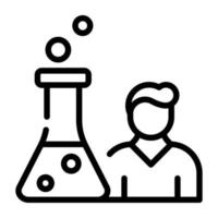 Person with chemical flask, linear icon of scientist vector