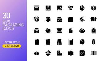 Box and packaging icon set in glyph style. Suitable for design element of cargo box, delivery services, and shipping business. vector