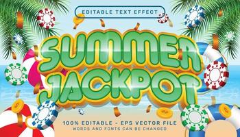 summer jackpot 3d editable text effect and sea landscape background vector