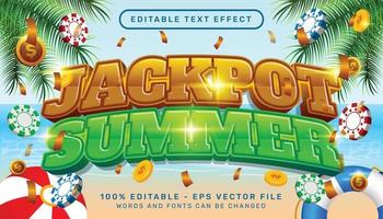jackpot summer 3d editable text effect with chip illustration and sea landscape background