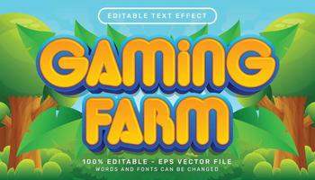 gaming farm 3d text effect and editable text effect with wood texture background vector