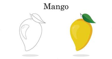 Mango line art color less fruit for preschool children's vector illustration.