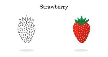 arte de línea de fresa color menos fruta para niños en edad preescolar, frutas de fresa roja, fondos de fresa, ilustración vectorial. vector