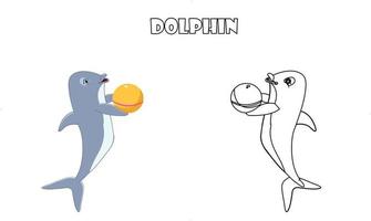 Cute dolphin animal line art color less image vector illustration, Children's pre school drawing page.