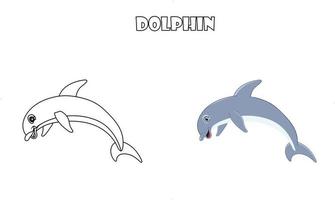 Cute dolphin animal line art color less image vector illustration, Children's pre school drawing page.