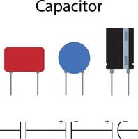 componente electrónico de condensador plano con símbolos ilustración vectorial dispositivo eléctrico icono art. vector