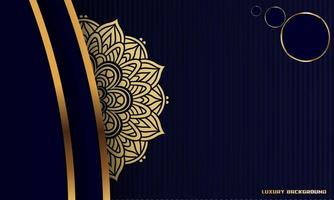 luxury background, gold color mandala ornament line design, isolated on dark blue background, vector