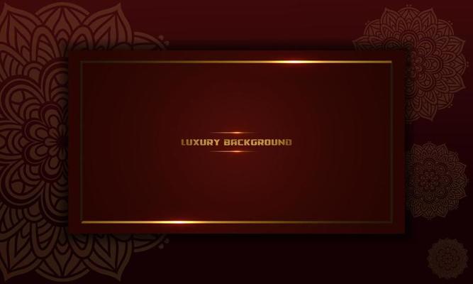 luxury background, gold color mandala ornament line design, isolated on dark red background,