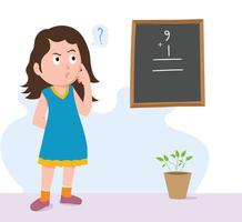 Girl Thinking for math Calculation Flat Vector