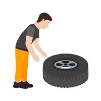 Fixing Punctured Tyre Line Icon vector