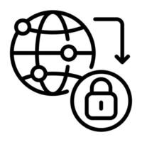 Web browser with lock, linear icon of secure network vector