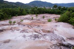 Aerial view of dry land landscape,bird eye view. Nature environment. Dry landscape from a drone. Global warming concept photo