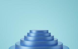 Empty blue cylinder podium on blue background. Abstract minimal studio 3d geometric shape object. Mockup space for display of product design. 3d rendering. photo