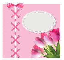 Vintage Frame with Bow, Ribbon and Tulip Folwers  Background. Vector Illustration