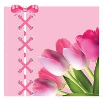 Vintage Frame with Bow, Ribbon and Tulip Folwers  Background. Vector Illustration