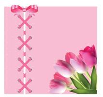 Vintage Frame with Bow, Ribbon and Tulip Folwers  Background. Vector Illustration