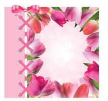 Vintage Frame with Bow, Ribbon and Tulip Folwers  Background. Vector Illustration