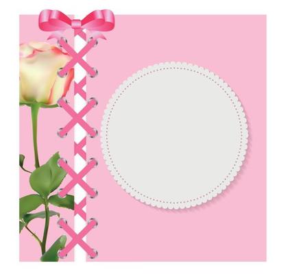 Vintage Frame with Bow, Ribbon and Rose Folwer  Background. Vector Illustration