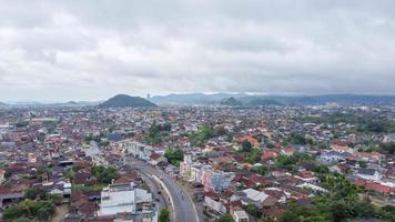 aerial drone view of Indonesian suburban neighborhood photo