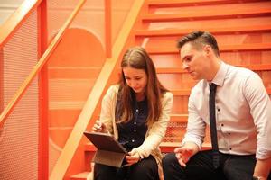 Business people in the workplace are discussing a working strategy for doing business photo
