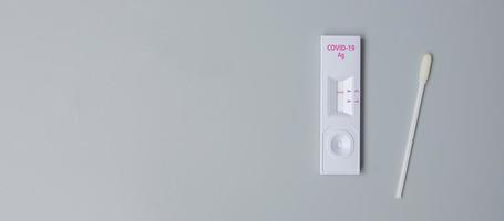 Rapid Antigen Test kit with Negative result during swab COVID-19 testing. Coronavirus Self nasal or Home test, Lockdown and Home Isolation concept photo