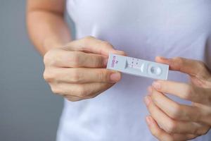 man holding Rapid Antigen Test kit with Negative result during swab COVID-19 testing. Coronavirus Self nasal or Home test, Lockdown and Home Isolation concept photo