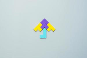 Umbrella shape block of colorful wood puzzle piece on gray background. logical thinking, business logic, Conundrum, decision, solutions, rational, mission, success, goals and strategy concepts photo