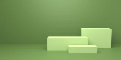 3d rendering of abstract minimal concept background geometry shape empty podium on green color. Scene for advertising, cosmetic ads, showcase, cream, magazine, fashion. Illustration. Product display photo