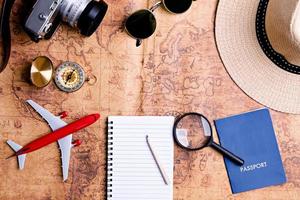 Compass and accessories on map for travel planning photo