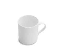 taza blanca, taza con trazado de recorte en blanco aislado foto